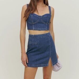 NWOT Reformation Freda High Waist Organic Cotton Stretch Denim Miniskirt